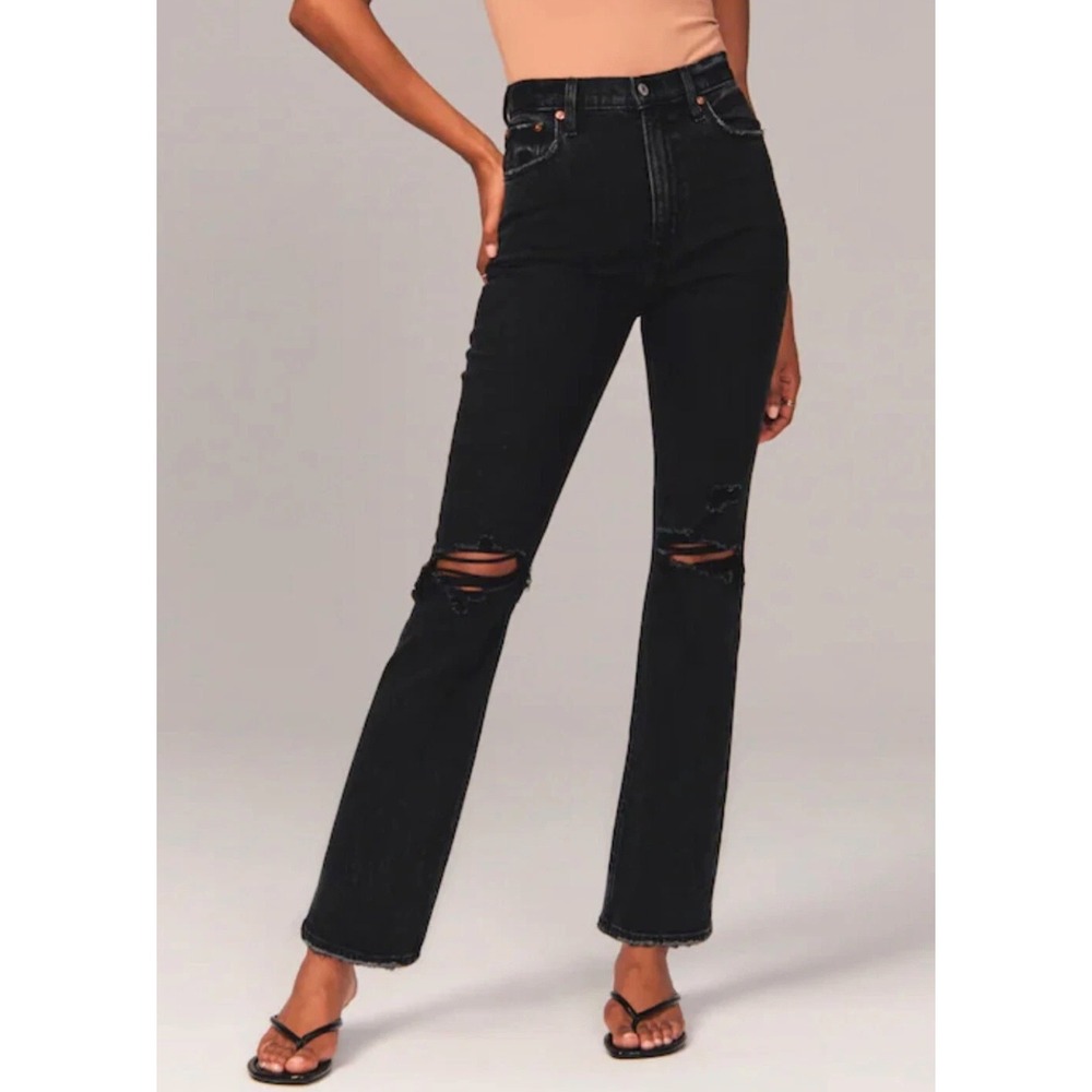 Abercrombie & Fitch The Ankle Straight Ultra High Rise Jeans Black Denim 2 Long